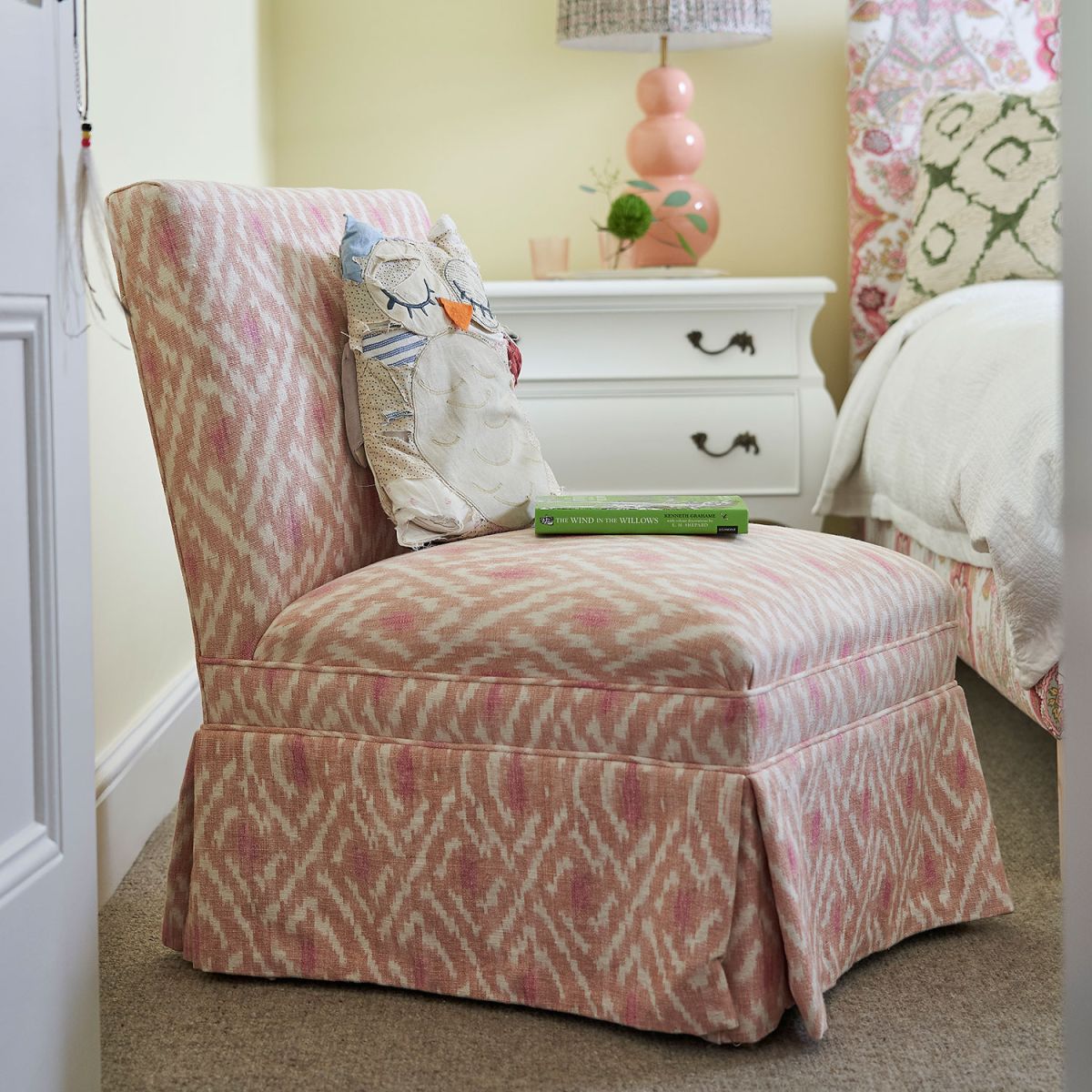 Custom Upholstered Armchair using pink Ikat Fabric - No Chintz Australia