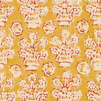 Bibi Shirin Linen Print Fabric - Rhubarb & Custard