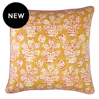 Shirin Rhubarb Custard with Hopsack Hibiscus Piped Cushion Cover  - 55cm