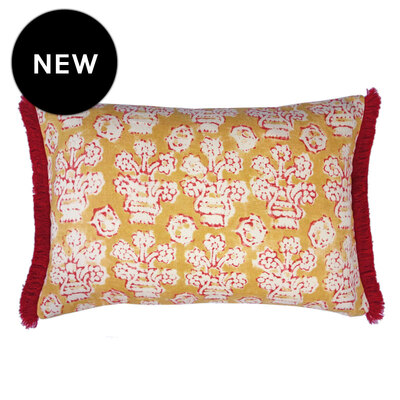 Shirin Rhubarb Custard with Hopsack Hibiscus Trimmed Cushion Cover - 40cm x 60cm