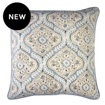 Kala Sky with Clarion Charcoal Piped Cushion Cover - Various Sizes