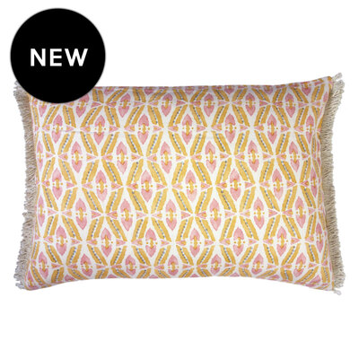 Leap Frog Battenburg with Ruff Blush Trimmed Cushion Cover - 40cm x 60cm