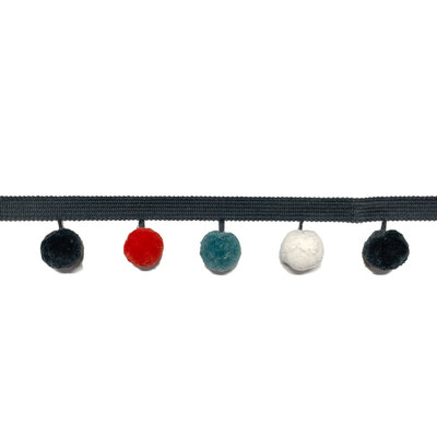 Madras Pom Pom Trim, Multi - Charcoal/Licorice