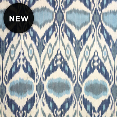 Moonlight Woven Cotton Ikat Fabric - Multi Blue